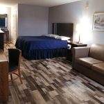 guest room with one king bed and sofa